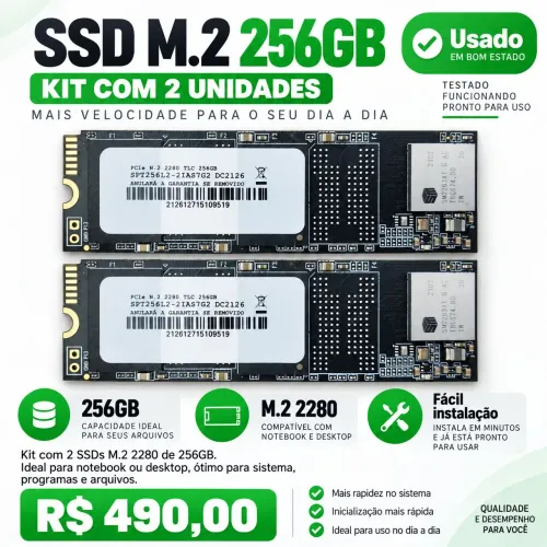 Kit dois SSD nvme m2 256GB