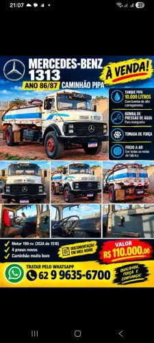 Mercedes Bens 1313 190 cv. Ano 86/87, pipa