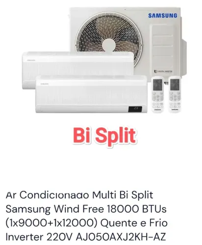 Ar Bi Split Samsung Wind Free Inverter Evaporadoras 9.000 + 12.000 BTUs + Novo + Garantia