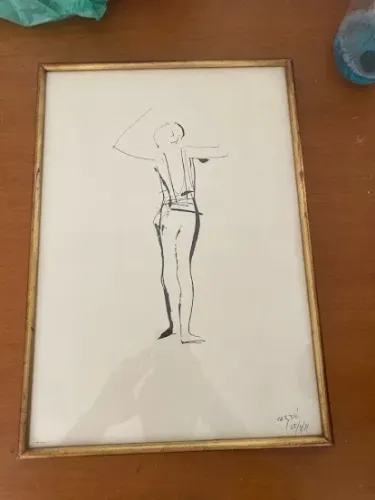 Quadro Desenho (autenticado) a Nanquim Assinado (1971) - Figura Humana Vintage
