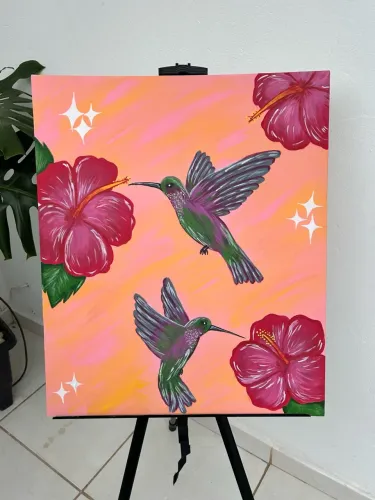 Quadro pintura em tela beija flor