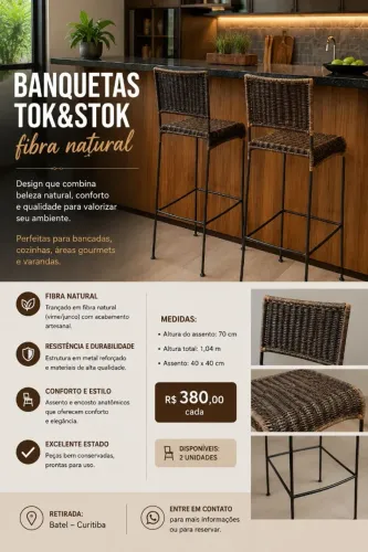 BANQUETAS TOK&STOK EM FIBRA NATURAL - 2 UNIDADES