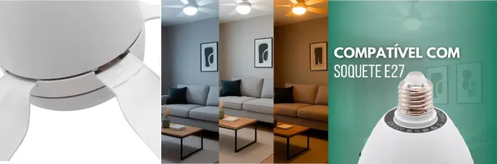 Ventlador De Teto 3 Velocidades c/ Lâmpada Led ajuste de Luz e controle Remoto e Time