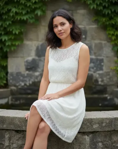 vestido curto de renda bege m