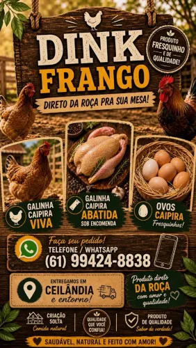Galinha caipira abatida e ovos caipira
