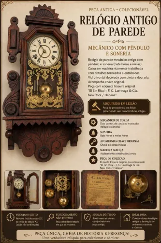 Relógio antigo de parede mecânico com pêndulo - adquirido em leilão - peça de coleção