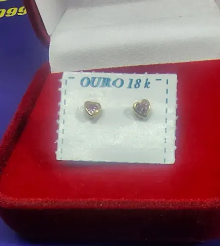 Brincos Coração Zircônia Rosa 3 mm Ouro Kilates