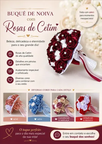 Buquê de Noiva, Rosas De Cetim , Excelente Qualidade