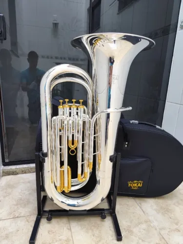 Tuba 4/4 Compacta Tokai TB-200PG 4 Pistos Sib - Prata c/Dourado - NOVA/Parcelo 21x