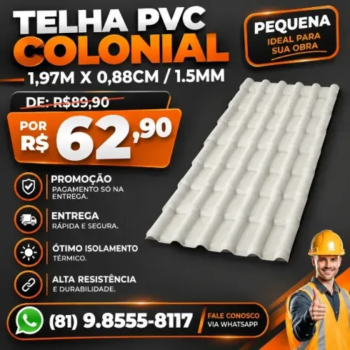 Telha PVC plan 1,97 x 0,88cm / 1.5mm (Promoção) Cinza