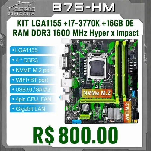 KIT LGA1155 intel i7-3770K + 16GB RAM DDR3 + Placa-mãe. Roda GTA 6 no básico em HD720p 60.