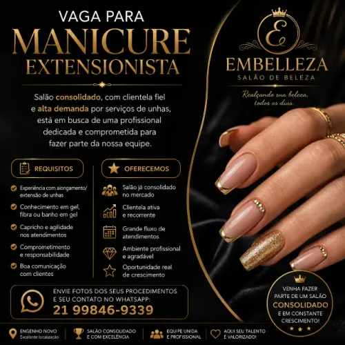 Vaga manicure salão no Engenho Novo