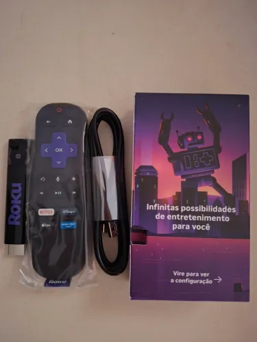 Roku streaming stick HD/FHD 2025, controle com comando de voz. 
