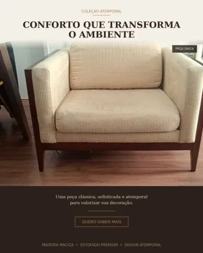 Poltrona Estofada Base Madeira Maciça - Estilo Clássico