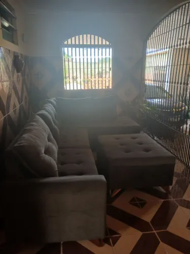 Sofa De Canto Toro e Puff Bom Descanso Veludinho Marrom