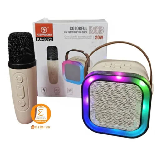 MICROFONE Karaokê, Caixa de Som RGB Colorido, Bluetooth com efeitos de voz KA-8072