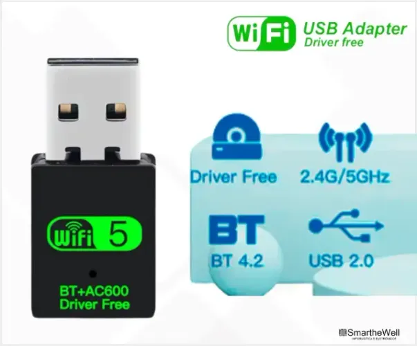 Adaptador USB WiFi Dual-Band 5.0 Ghz e 2.4 Ghz  Bluetooth 4.2