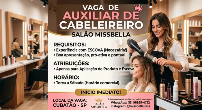 Vaga auxiliar de cabeleireira