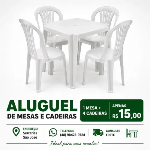 Aluguel de mesas e cadeiras de plástico 
