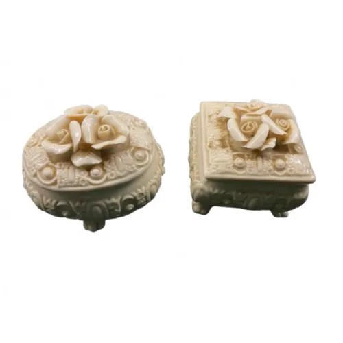 Lote portas joias com cena floral.