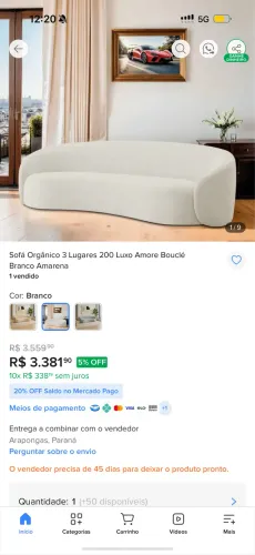 Sofá Orgânico 3 Lugares Bouclé Branco 2m