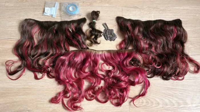 Mega Hair cabelo humano 127gr. Castanho e rosa
