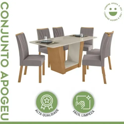 Conjunto de Mesa de Jantar com 6 Cadeiras Cor Capuccino