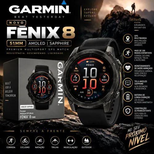 Garmin Fenix 8 51mm amoled lacrado com nota 1 ano de garantia loja física BH