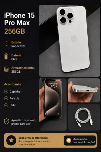 Apple iPhone 15 Pro Max 256Gb Silver - Impecável - Aparelho nunca aberto.