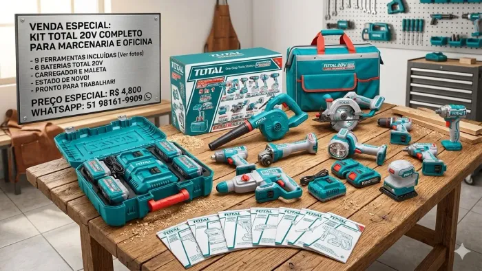 Kit ferramentas 9 em 1 com maleta de baterias.
