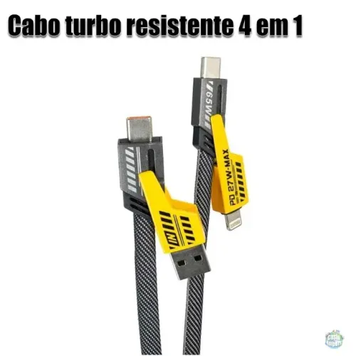 Cabo turbo resistente 4 em 1 para celular