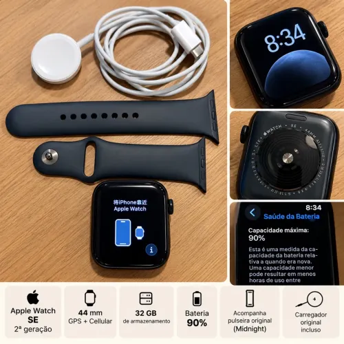 Apple Watch SE 2ª Geração 44mm GPS + Cellular | 32GB | Bateria 90%