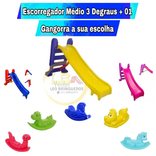Escorregador Médio 3 Degraus + Gangorra a Escolha