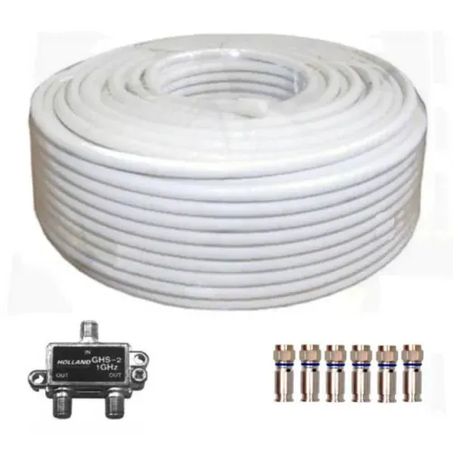 30 Metros Cabo RG6 TFC Amphenol 01 Divisor Hollland GHS-2 Saídas 06 Conecttores