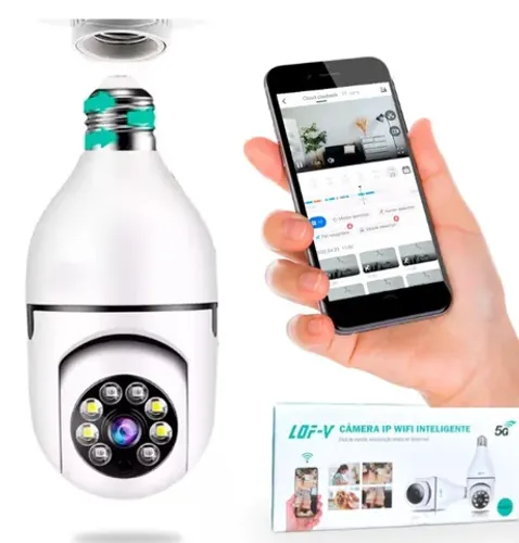 Câmera Lâmpada Segurança Panorâmica Wi-fi Ip Visão Noturna 