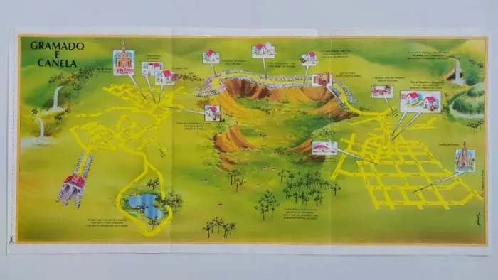 Gramado e Canela RS - Mapa antigo de turismo com ilustrações