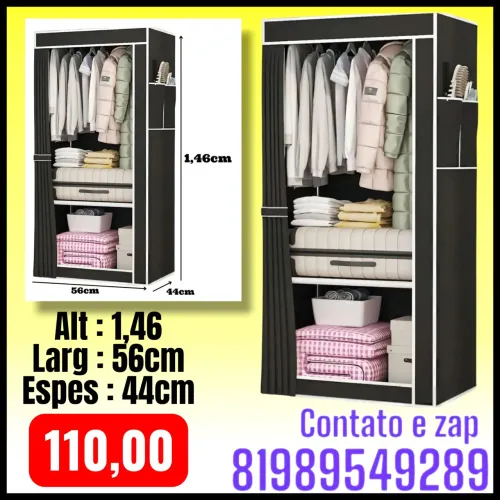 Guarda Roupa Dobravel Portatil Com Cabideiro Prateleira
