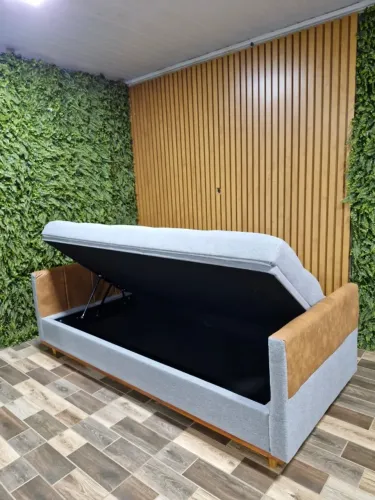 Sofá Cama BÁU LUXO BARILOCHE Linho Courino - R$1849,90 Entrega em 24H Paga na entrega