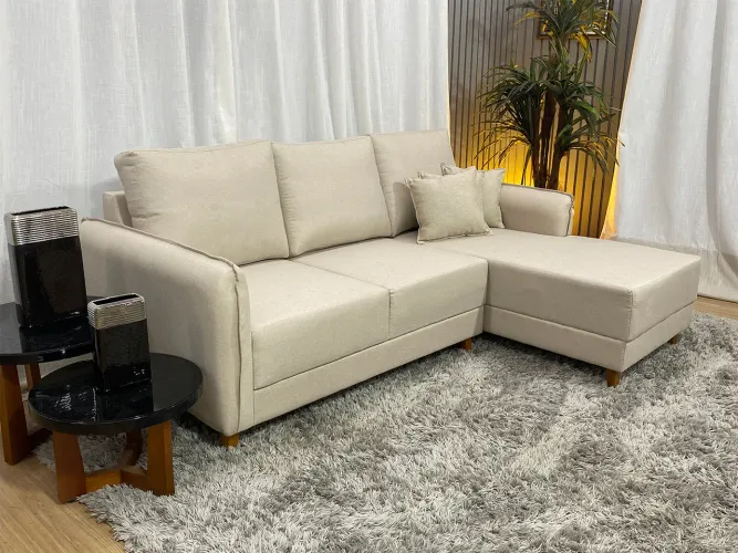 Sofá Chaise 2,00 m Linho Bege Design Moderno a43
