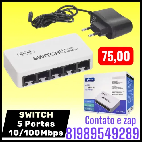Switch de Rede Knup KP-E05A de 5 portas 10/100Mbps