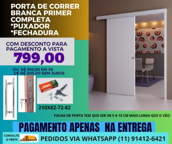 Porta de correr com trilho  puxador - pcv