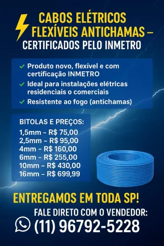Cabos Elétricos Flexíveis Antichamas Certificados INMETRO