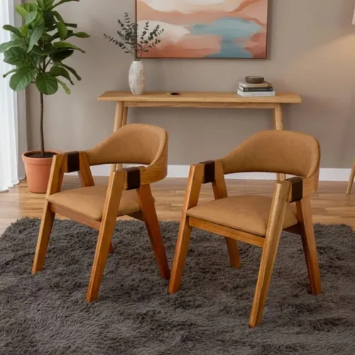 Kit 2 Cadeiras Luxo Madeira Tecido Corino Nice Caramelo rf33