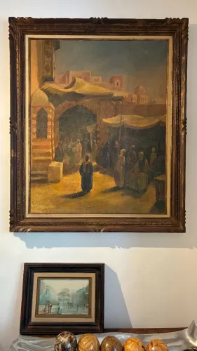 Quadro Óleo Sobre Tela - Cena de Mercado Árabe Clássico