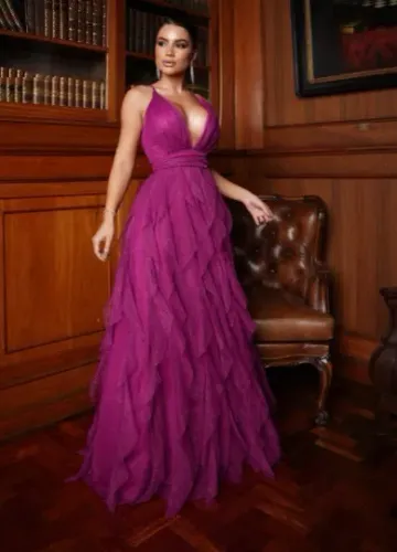 Vestido Longo de Madrinha - Festa Casamento Formatura - Fúcsia - P