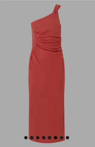 Vestido Long Midi em Viscolinho com Alça Torcida e Franzidos Laranja