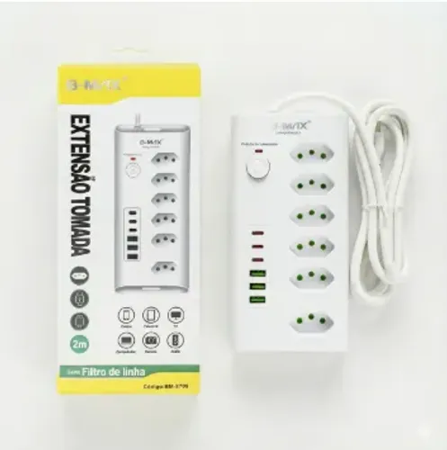 Extensão Filtro Tomada 10a + + Usb + Usb-c Branco