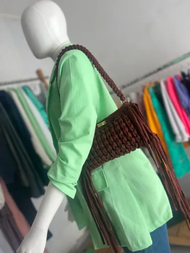 Bolsa de Crochê de Ombro com Zíper