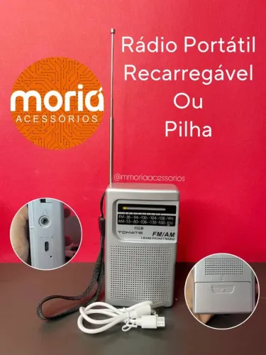 Mini Rádio de Bolso Portátil Recarregável ou a Pilha Am/Fm