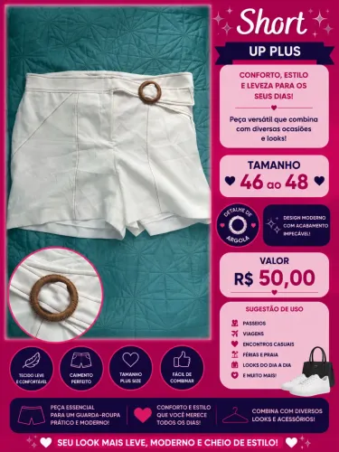 Short branco marca up plus tamanho 46 ao 48